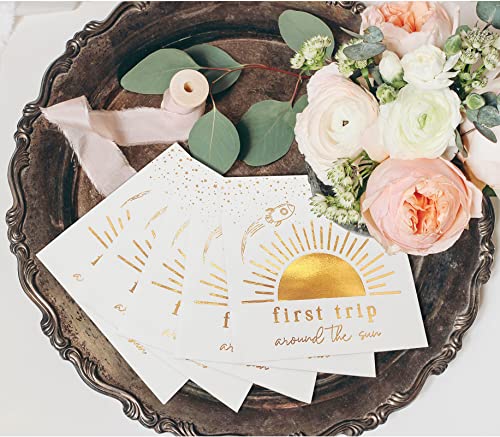 First Trip Around The Sun Birthday Decorations - 1St Birthday Girl Boy Paper Napkins, Gold Foil 50 Pack, 5"X 5" Folded. #TOP1