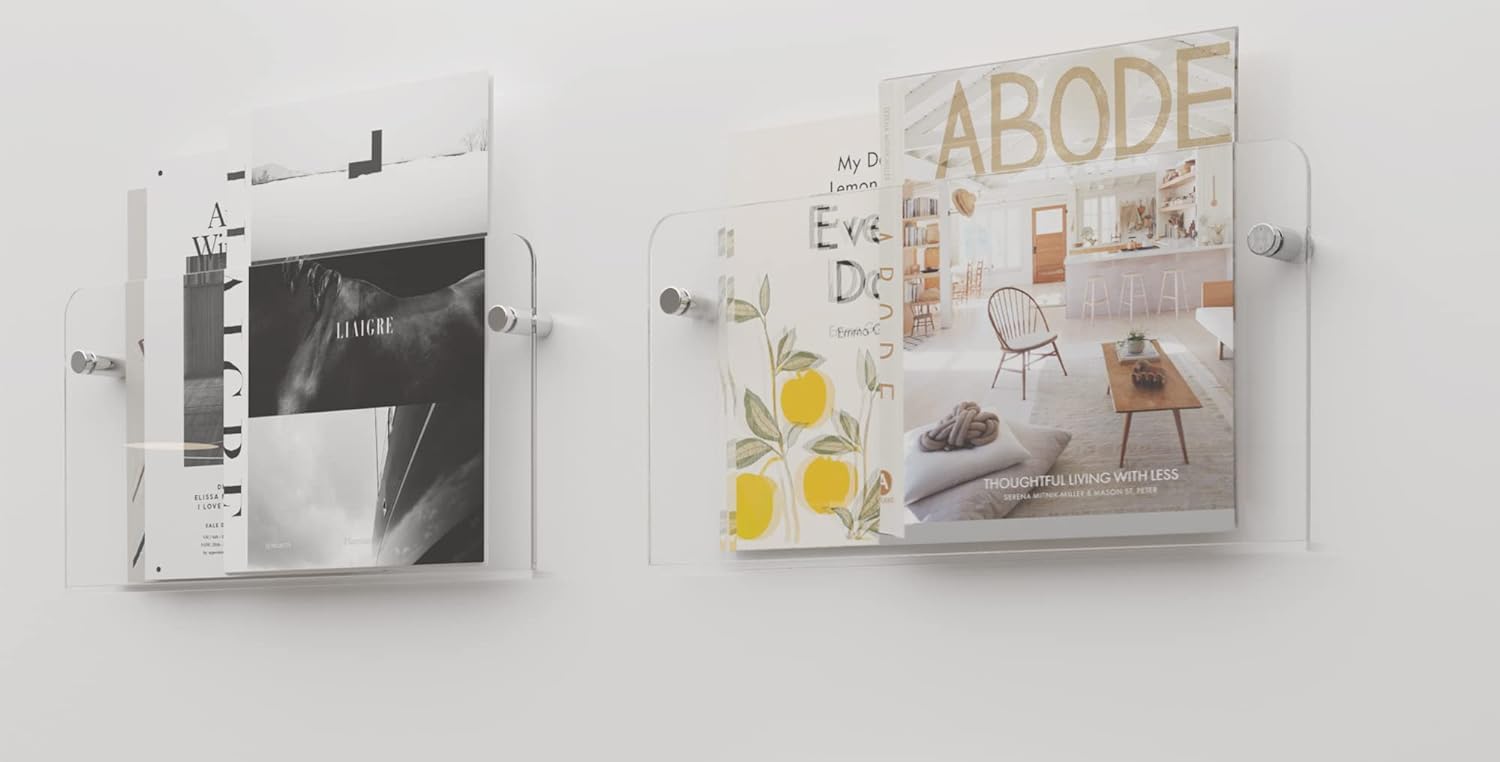 Magazine Holder Clear Acrylic Brochure Holder WallPack of 2 Mount Hanging Bookshelf Magazine Rack Literature Storage Organizer for Office, Waiting Room, Church, Coffee Shop, Home Display (16X8, 02)-picture-21