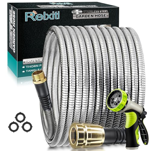 Relxitl-Garden-Hose-100ft-Stainless-Steel-Garden-Hose-Metal-Flexible-Water-Hose-with-Sprayer-for-Yard-Never-Kink-Tangle-Durable-and-Leak-Proof-Heavy-Duty-for-Outdoor-Use
