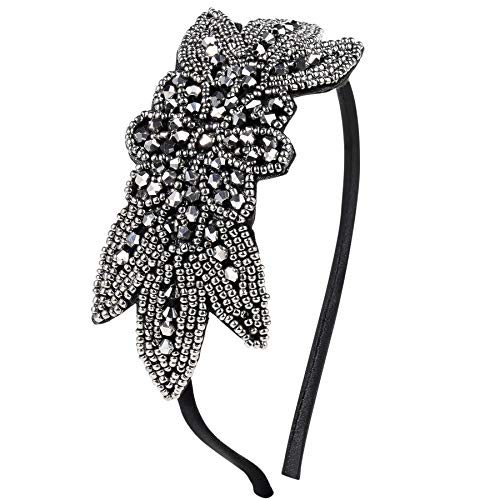 BABEYOND Art Deco Headpiece Flapper Headband 1920s Headpiece Black Rhinestone Headband for Women (Beads)