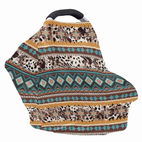 Image of Coldinair Tribal Aztec Cow Stretchy Baby Car Seat Covers for Boys Girls,Soft and Comfortable,Multiuse for Nursing Breastfeeding Covers,Shopping Cart /High Chair /Stroller Covers,Scarff
