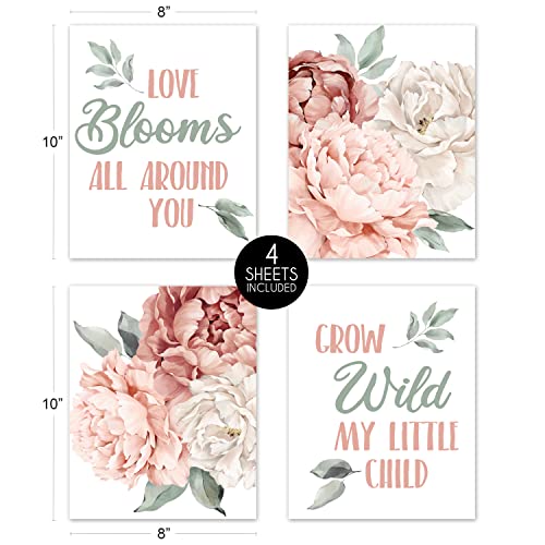Image of Sweet Jojo Designs Blush Pink Boho Shabby Chic Floral Girl Wall Art Prints Room Decor for Baby Nursery Kids Bohemian Off White Ivory Vintage Garden Watercolor Flower Nature Elegant Pastel Dusty Rose
