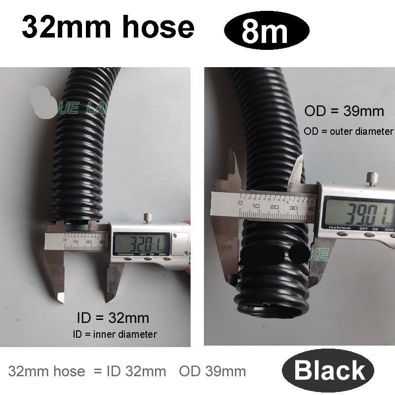 Tubo flessibile filettato multi diametro aspirapolvere | Gomma resistente all'invecchiamento(Black 32mm x8m)