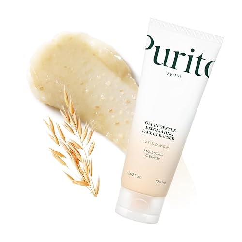 Purito Limpiador facial exfoliante de avena, lavado facial diario hidratante con arcilla exfoliante suave que minimiza los poros, pantenol, agua de