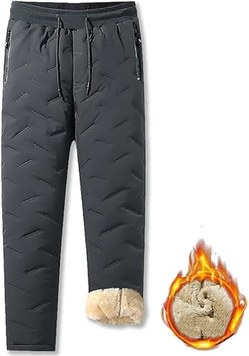 Julidostore Fleece Pants, Unisex Fleece Lined Waterproof Pants, Waterproof Sherpa Lined Sweatpants (Gray- Straight Pants,Medium)