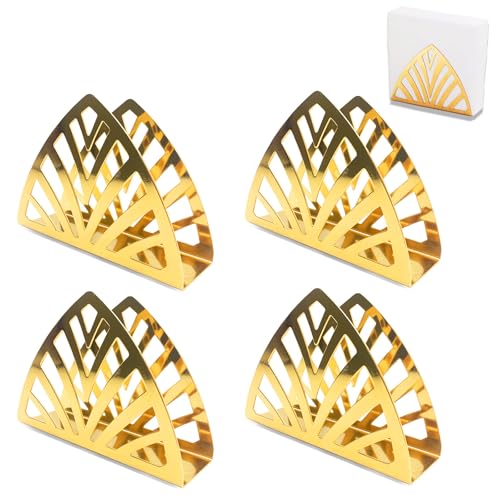 Lot de 4 porte-serviettes triangulaires en acier inoxydable - Petit porte-serviettes en métal antidérapant - Pour plans de travail de cuisine, tables à manger, or