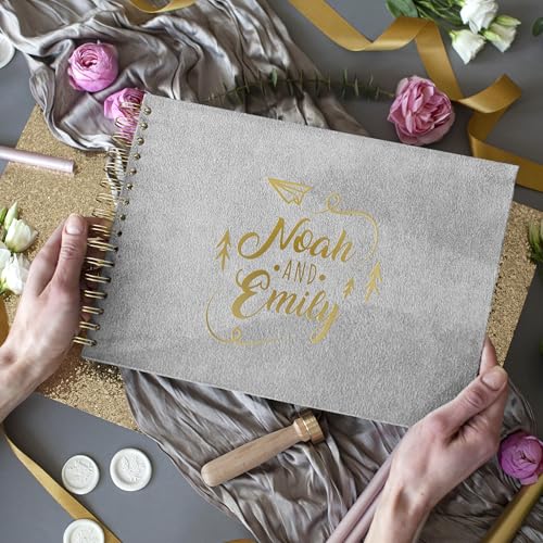 Image of Personalized Guest Book Sign-In Book for 21st, 30th, 50th, or 60th Birthday Party or Anniversary Fits 4x6 & 5x7 Polaroid Instax Pictures Keepsake Scrapbook Album (Gray, Large - 11.7x8.3 inch)