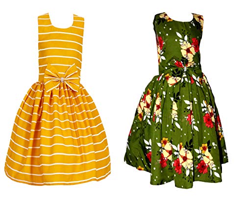 Image of Casual Frock for Baby Girls,Blue Printed and Olive Printed,Pack of 2