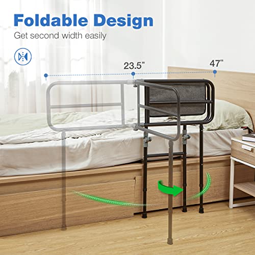 Greenchief Folding Bed Assist Rail For Elderly Adults - Fall Prevention Bed Cane With Adjustable Height, Bed Safety Grab Bar With Storage Pouch, Fit King, Queen, Full, Twin (Holds Up To 350 Lbs) #TOP2