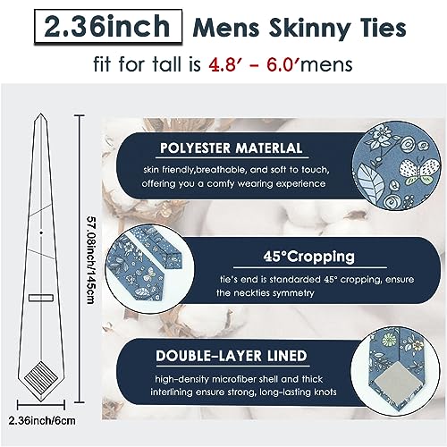 Image of Mantieqingway Floral Ties for Men Skinny Cotton Tie Flower Necktie
