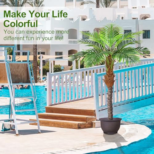 Image of 5ft Artificial Phoenix Palm Tree for Outdoor Indoor Decor, Faux Coconut Silk Palm Tree Tropical Fake Tree Plant for Outside Patio Indoor Home Office Bathroom Pool Coastal Decor (Set of 2)