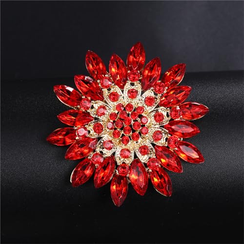Image of WCRAZYE Sunflower Brooch Pins for Women Sparkly Big Premium Rhinestone Crystal Red Flower Bouquets Lapels Brooch Elegant Clothing Skirt Hat Bag Accessories for Teen Girls