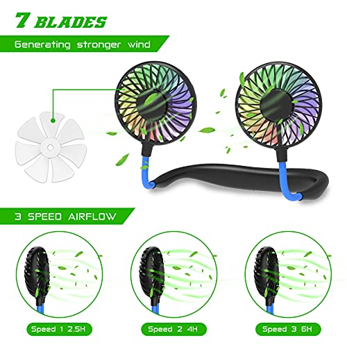 Hand-Free-Mini-USB-Personal-Fan-Rechargeable-Portable-Headphone-Design-Wearable-Neckband-Fan3-Level-Air-Flow7-LED-Lights360-Degree-Free-Rotation-Perfect-for-Sports-Office-and-Outdoor-Blue
