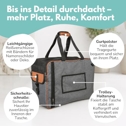 Annitaño Premium Hundeflugtasche 55x40x23 cm EUWI | Hundetasche Flugzeug & Reise wasserabweisend & belastbar bis 12 kg | stabile Hundetransporttasche mit Rucksackfunktion &Trolley-Befestigung
