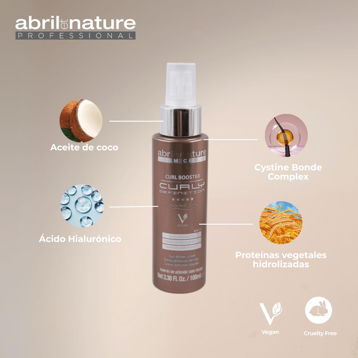 abril et nature - Sérum profesional para cabello rizado y ondulado Curly Definition - Fija y define los rizos con resultados de larga duración - Repara los daños y recupera la hidratación - 100ml