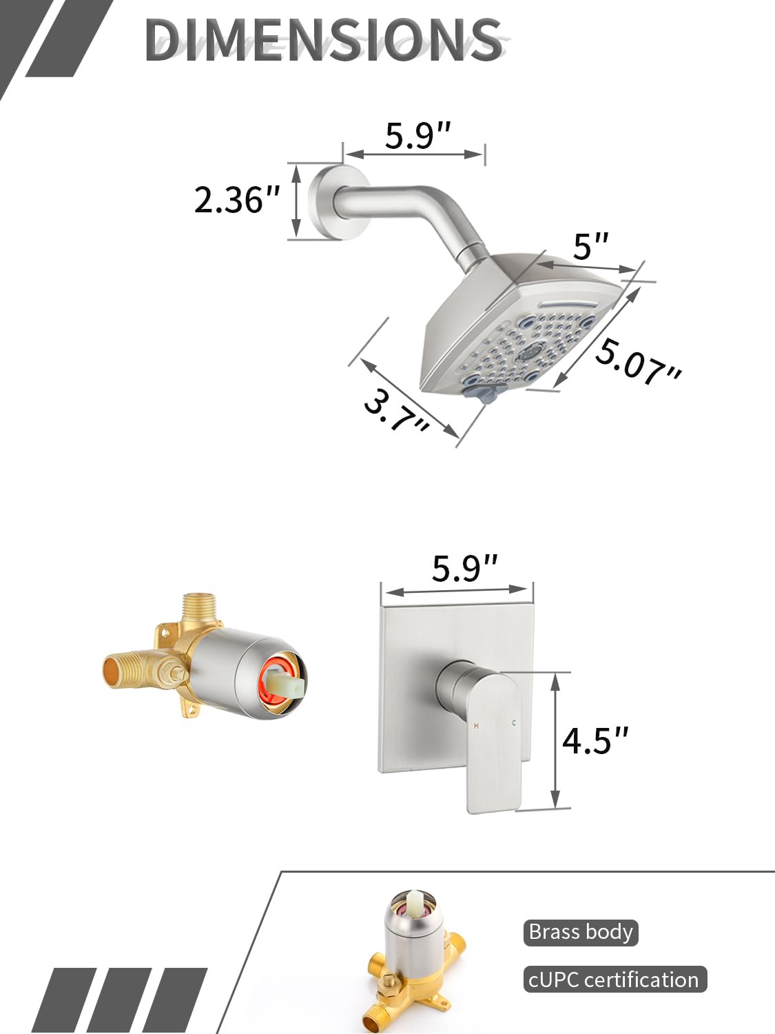 Brushed Nickel Shower Faucet Set - 6 Settings -6