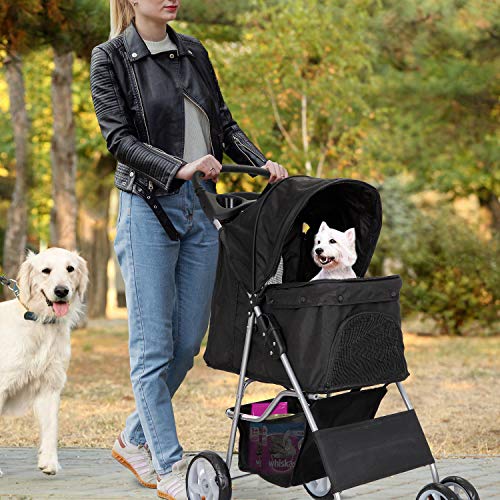 ZENY Foldable Pet Stroller, Cat/Dog Stroller with 4 Wheel, Pet Travel Carrier Strolling Cart with Storage Basket, Cup… - Image 3