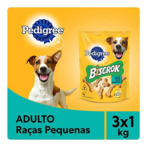 Kit Biscoito Pedigree Biscrok Para Cães Adultos Raças Pequenas 3x1kg