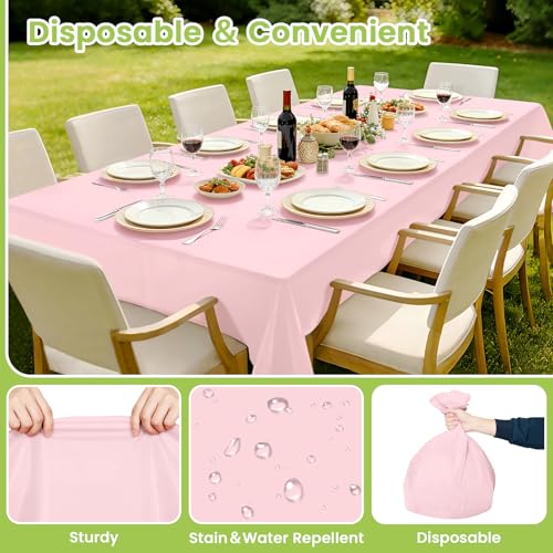 Image of Mulbozy 4 Pcs Pink Plastic Tablecloth Disposable, 54 x108 Inch