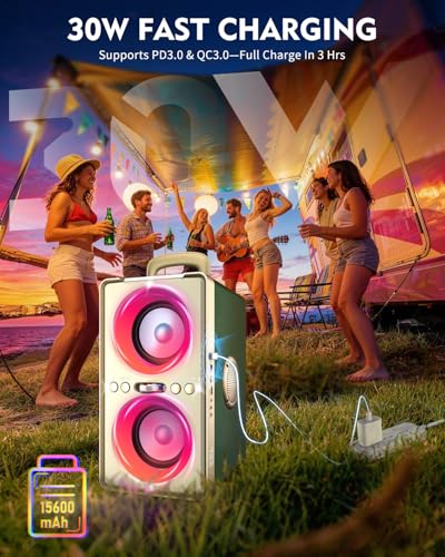 Image of YIER Bluetooth Speaker, 240W Peak Loud Party Speaker with Big Bass, 20H Playtime, TWS, BT5.3, Large Portable Wireless Boom Box with LED Light for Outdoor Backyard Beach Home (Leather Dark Green)