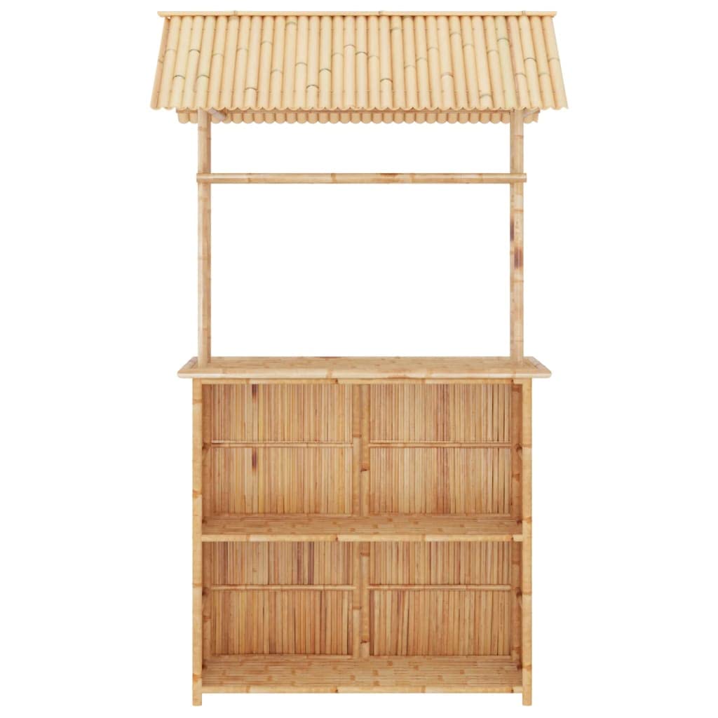 Ensemble de bar en bambou 3 pièces pour jardin, terrasse, balcon, meubles d'extérieur, comptoir de bar avec toit, 2 chaises, résistant aux intempéries, durable, plateau de table 115 x 55 cm