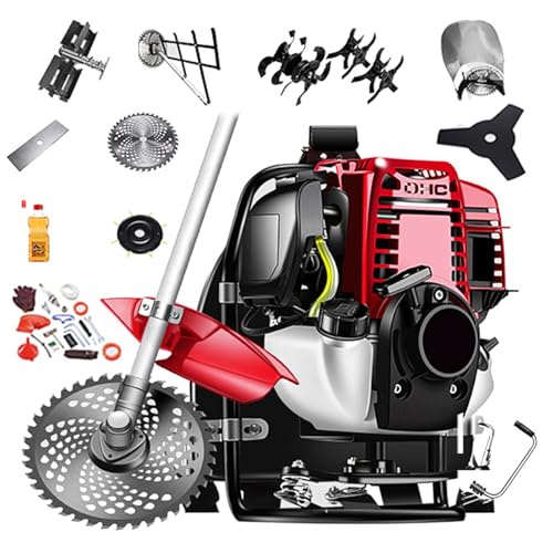 Tagliaerba a Benzina Tosaerba a 4 Tempi, Tagliasiepi con Otto Tipi di Coltelli e Potatore Mangia Serbatoio Sega con Asta Motocoltivatore Rototiller per Ornamenti Agricoli Paesaggistici