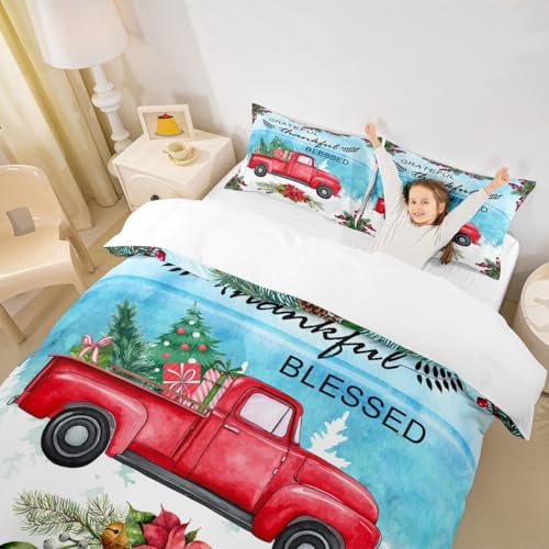 Housse de couette motif camion rouge avec 2 taies d'oreiller