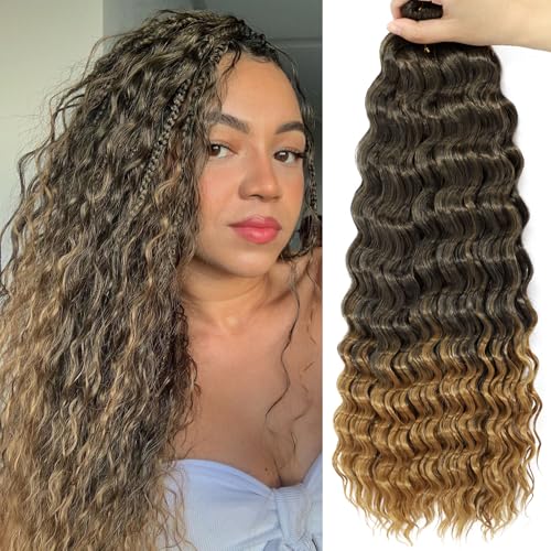 Eerya 24 Inch Deep Wave Curly Braiding Hair 4 Packs Boho Hair for Braiding