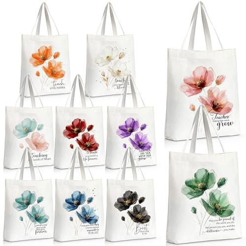 Sieral 10 Pcs Canvas Tote Bags Bulk Inspirational Tote Bag with Zipper Thank You Gifts with Zipper for Women Men Gifts(Teacher) by Sieral - Used condition - US$19.56