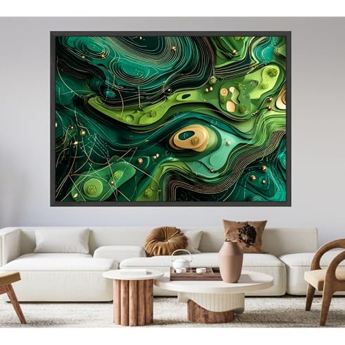 Tableau abstrait sur toile vert 70x100 cm avec cadre intérieur géométrique - 4