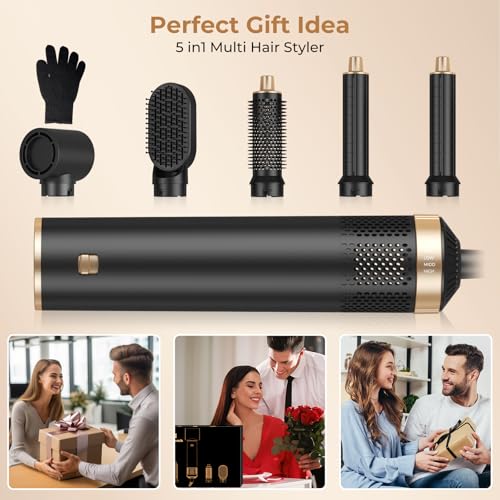 Image of 5 in 1 Blow Dryer Brush, Negative Ion Hair Dryer Brush Set Upgrade Hot Air Brush Air Styler Curling Wrap Air Curler, Curling Iron Hair Styling Tools As A Gift for Straight /Curl /Drying /Smoothing