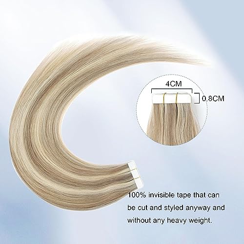 Image of Sixstarhair Invisible Tape In Hair Extensions Real Human Hair Light Brown Highlights with Ash Blonde Remy Tape Hair Extensions for Woman 20 Pieces 50g[Color #P8-60 16 inch]