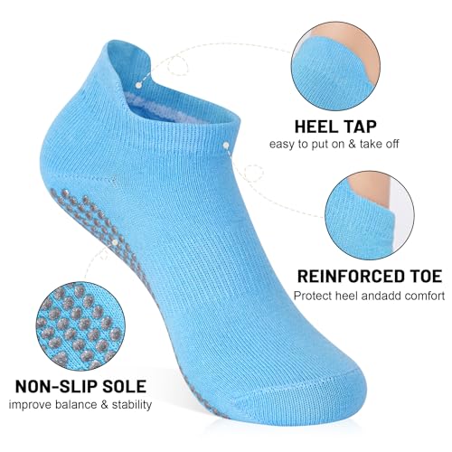 Image of SkiBeaut Grips Non Slip Socks for Women, 4 Pairs Yoga Pilates Anti Skid Woman Hospital Gripper Socks (5-12)