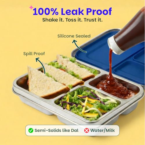 Image of Basil Bento Neo Classic 2025 - New & Improved, 1000ml 3-Compartment Stainless Steel Lunch Box for Adults, Teens & Kids | Leak-Proof & Easy to Open Tiffin for Office, School, College - Black Car