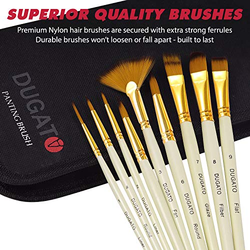 Dugato Artist Paint Brush Set 15Pcs Includes Pop-Up Carrying Case With Painting Knife And 2 Sponges For Acrylic, Oil, Watercolor, Art, Scale Model, Face, Paint By Numbers #TOP3