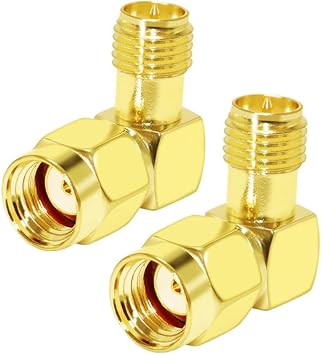 CNARIO SMA Coax Adapter 90 Degree Coaxial Connector RPSMA Male to Female Right Angle Connector Gold Plated Cable Adapter for WiFi/Antenna/Two-Way Radio/FPV Drone 2PCS