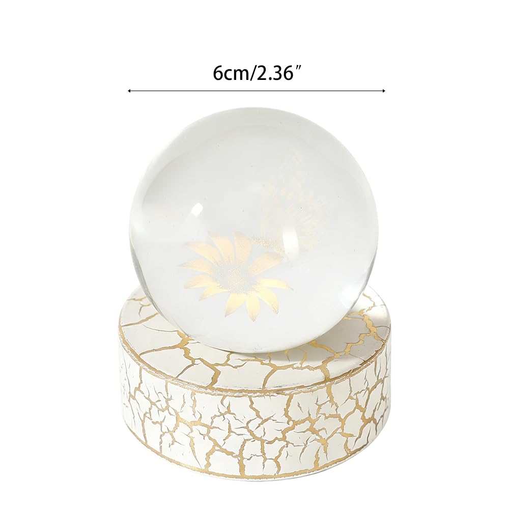 DONGKER Girasoles 3D con bolas de mariposas, bola de cristal de 2.36 pulgadas, flor de mariposa con base de luz para decoración del hogar