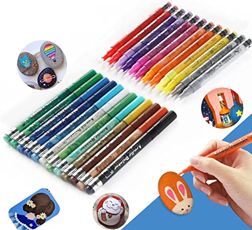 Bliybliy Acrylic Paint Marker Pens, 24 Vibrant Colors Paint Marker Set 0.7mm Extra Fine Point for Rocks Painting, DIY Design,Scrapbooking Supplies,Adult Coloring Book...