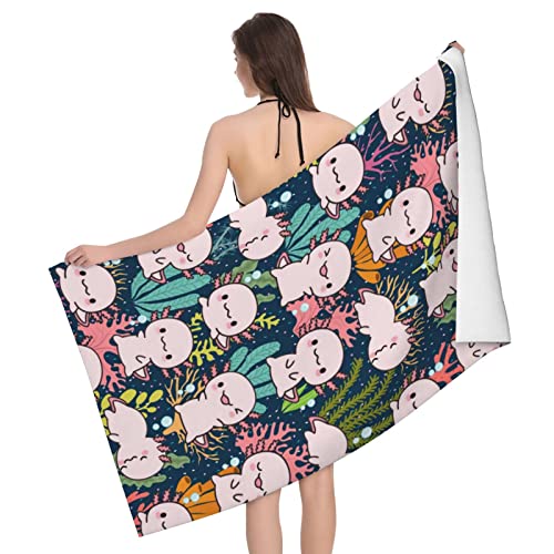 Image of MISOLAXI Axolotl Beach Towels for Women Boys Girls 32 inchX52 inch, Vacation Essentials Quick Dry Soft Fluffy Sand Free Oversized Bath Pool Swim Towel Gift Cruise Accessories