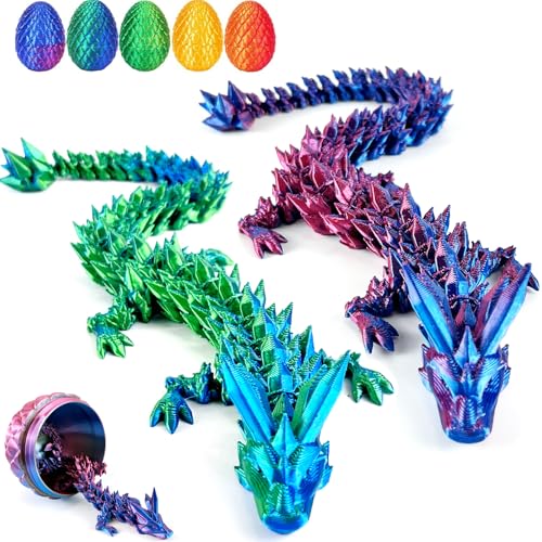 Tangdudu 2PC Dragon et œuf imprimés en 3D, 23 CM Jouet Fidget Dragon, Dragon de Cristal Articulé avec Œuf de Dragon, Oeuf de paques, Décoration...