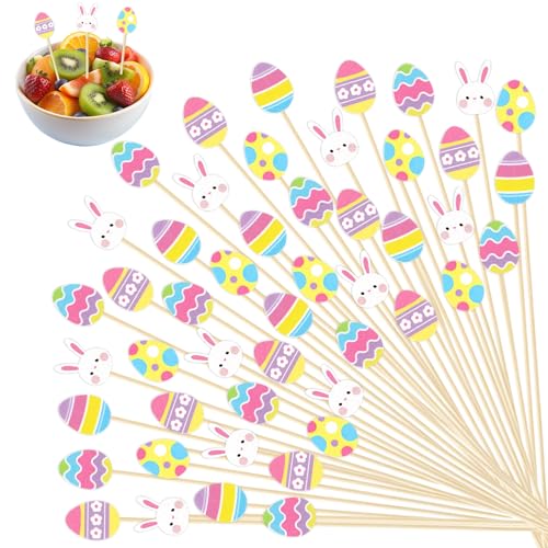 JarThenaAMCS 300Pcs Easter Cocktail Pick Colorful Bunny Egg Food Toothpick