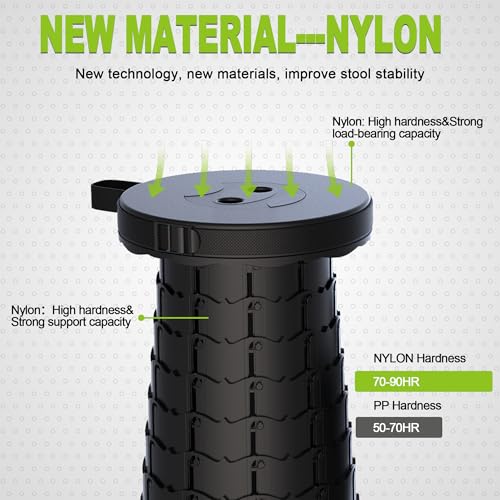 ALEVMOOM Upgraded Nylon Collapsible Stool with 500lbs Max Weight Portable Retractable Folding Telescoping Stools for Adults Chair for Outdoor Camping Fishing Hiking BBQ(Nylon Black) — view 4