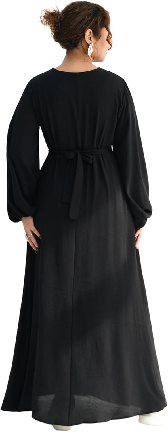 Muslim Women’s Abaya Dress Front Zipper Prayer Robe Soft Lightweight Flowy Maxi Dress with Pockets and Belt - Image 5