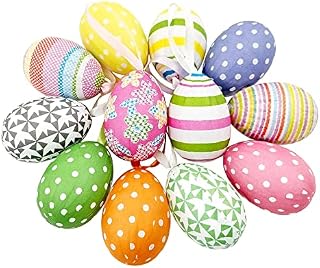 12pcs New Colorful Paper Mache Egg Hanging Ornaments Easter Christmas Decoration