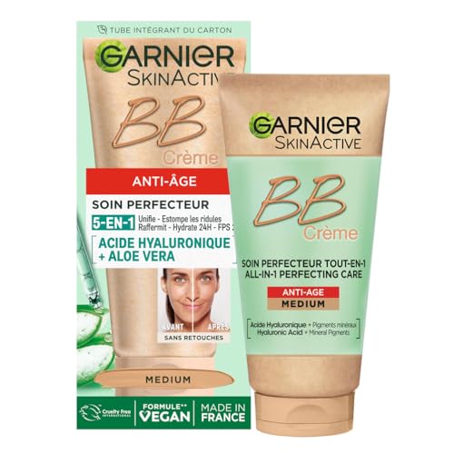 GARNIER Skin Active - BB Crème Anti-Âge - Soin Perfecteur Tout-En-1 - Raffermit & Hydrate - FPS 25 - Acide Hyaluronique & Aloe Vera - Vegan & Cruelty Free -...