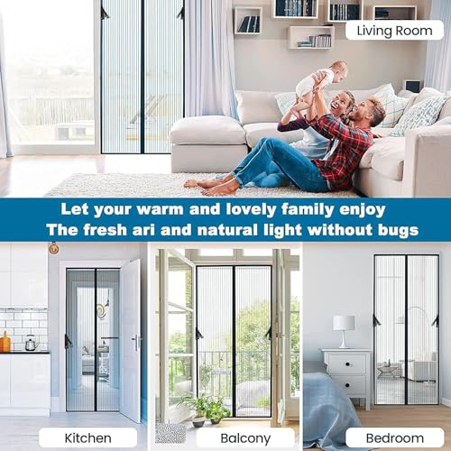 Image of Magnetic Mesh Door Curtain | Automatic Self-Closing Screen for Mosquito, Fly & Insect Protection | Grey Color | 95 x 205 cm