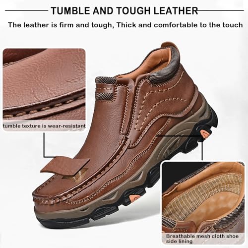 Men's Leather Dress Loafers Slip On Waterproof Boots for Men, Non Slip Lightweight Breathable Business Hiking Shoes for Wedding Walking Travel3