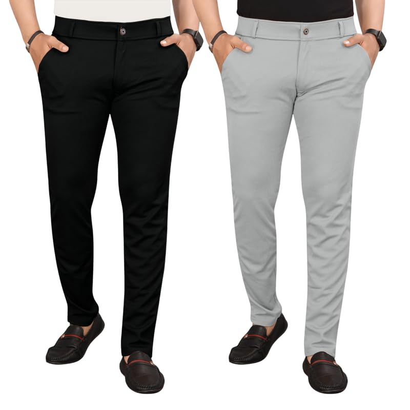 keffto Men Slim Fit Lycra Blend Trousers | Stretchable, Wrinkle-Resistant & Breathable Pants with Pockets | Ideal for Office & Casual | Pack of 2-picture-48