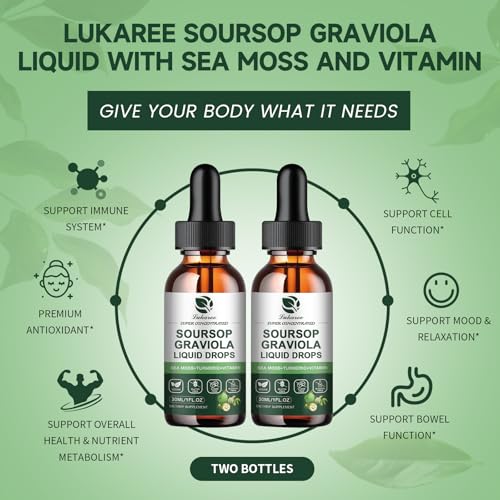 Image of (2 Pack) Soursop Graviola Leaf Extract Liquid Drop Plus Pure Botanical Sea Moss for Cell Support & Regeneration, Immunity and Gut Health, Soursop Bitters Liquid丨Full Texture, Natural Flavor, 1 Fl Oz