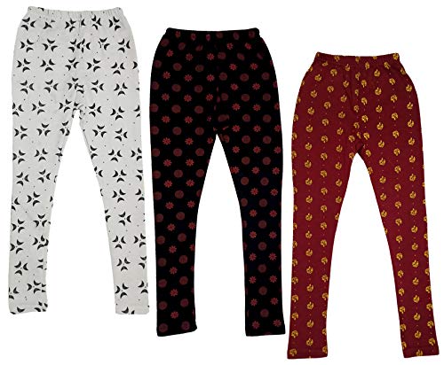 Image of IndiWeaves Girls Wollen Warm Printed Leggings for Winters(Maroon,Black,White,17-18Years) Pack of 3